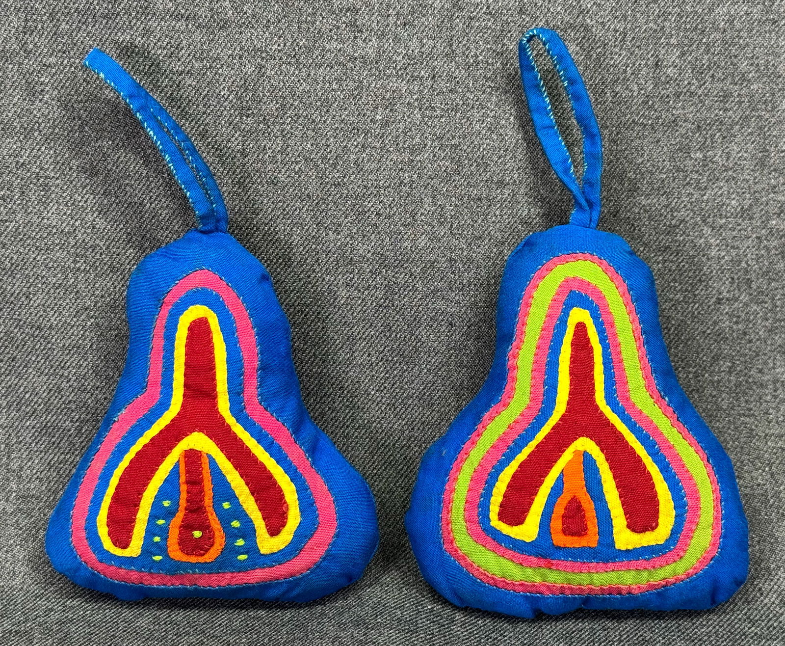 Vintage Mola Art Kuna Panama assorted pear shaped ornaments. (1 of 4)