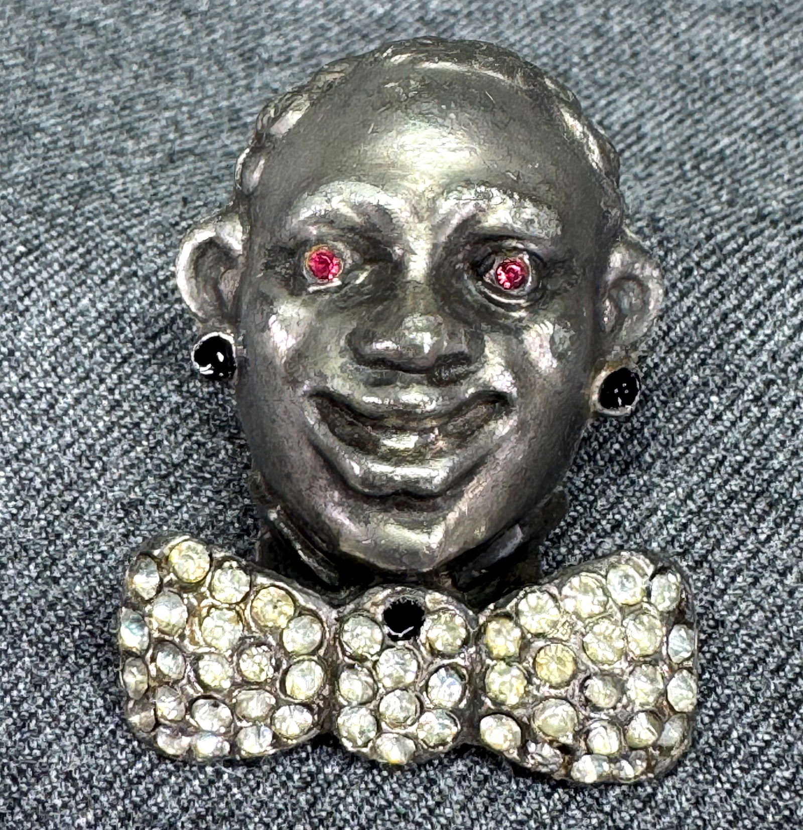Antique black americana themed jeweled and enamel pot metal brooch clip (1 of 6)