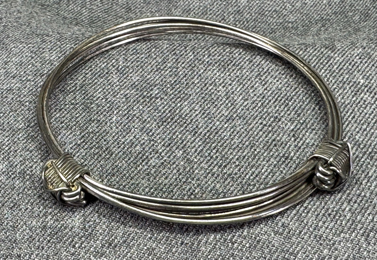 Vintage 70s sterling silver elephant hair style 2 knott sliding adjustable bracelet (1 of 7)