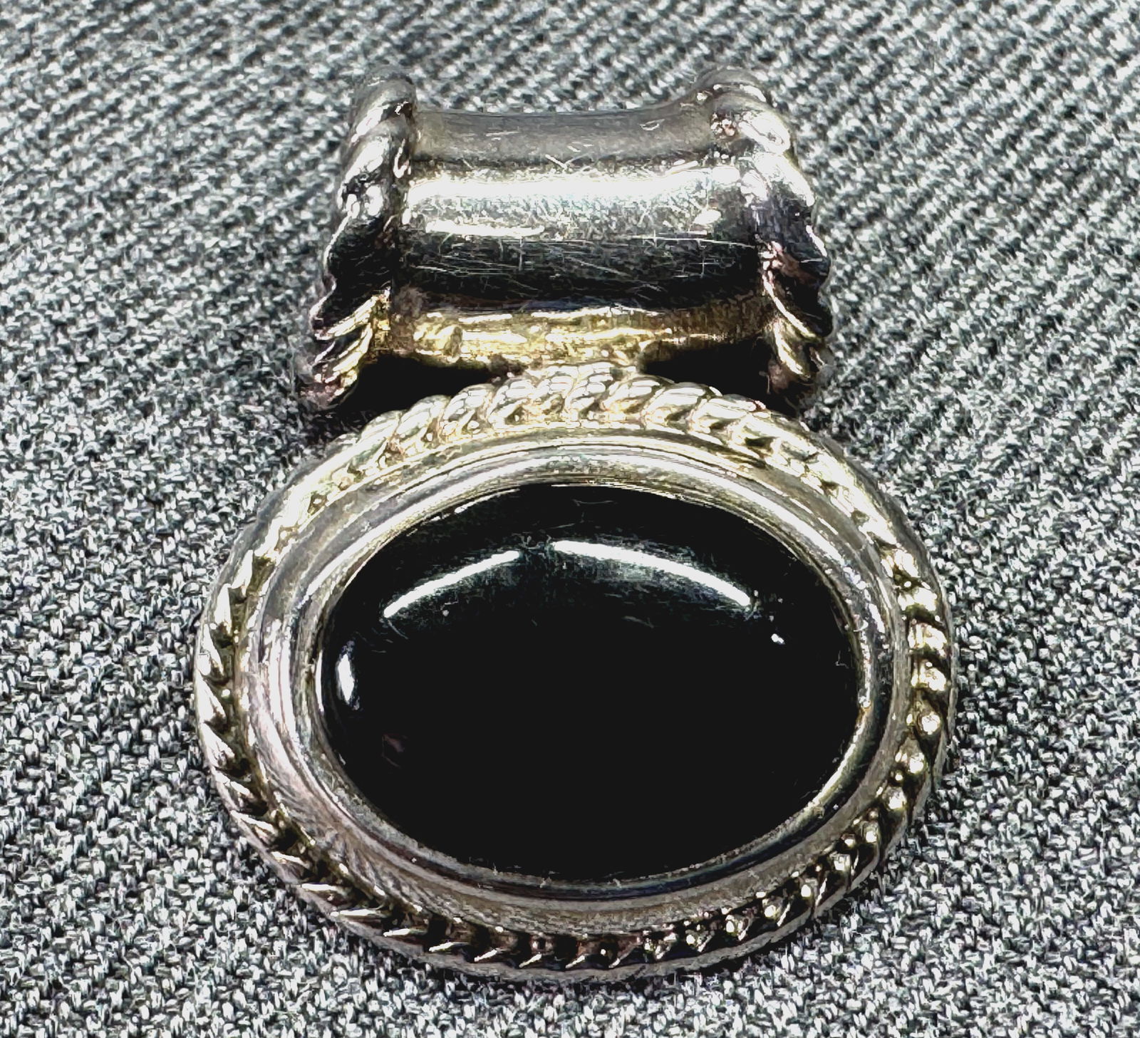 Ethnic style black resin cab sterling silver over sized bail pendant (1 of 5)