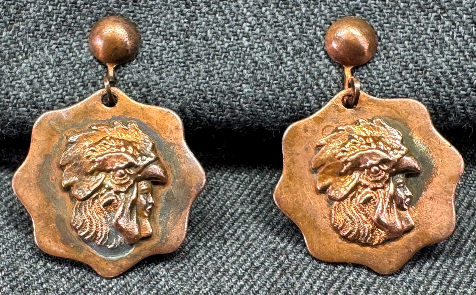 Vintage Indian Chief copper screw back earrings (1 of 4)