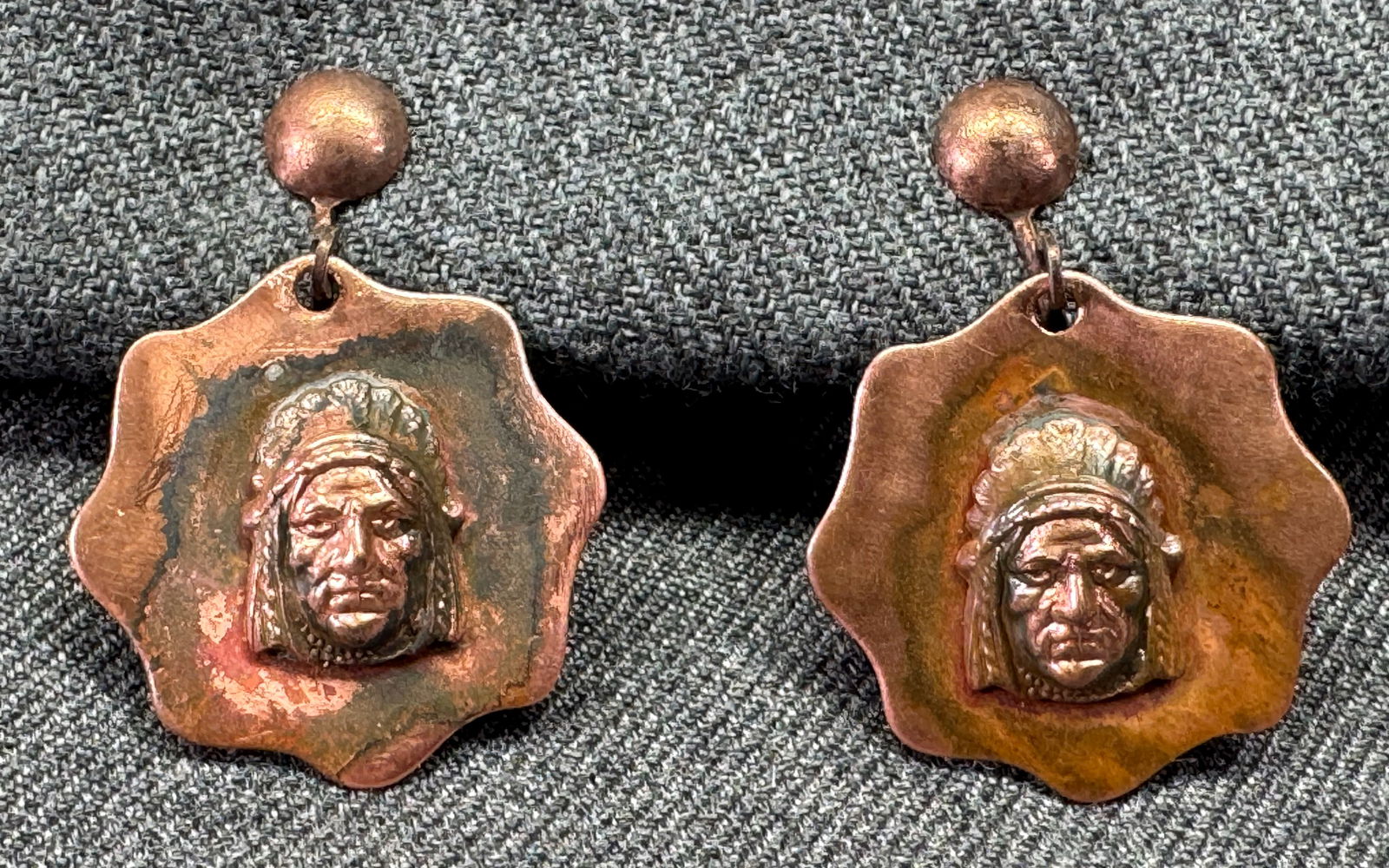 Vintage Indian Chief copper screw back earrings (1 of 4)
