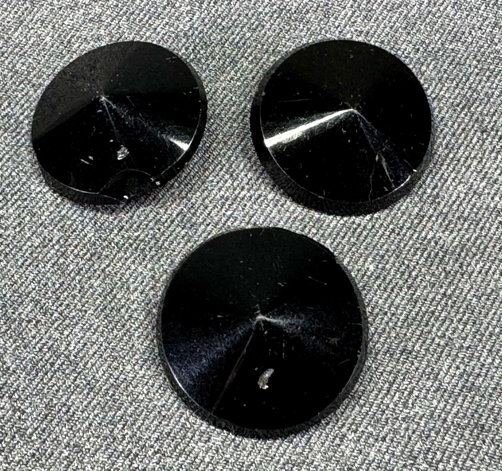 Antique Victorian mourning black Chinese hat big glass buttons. Lot of 3 (1 of 7)