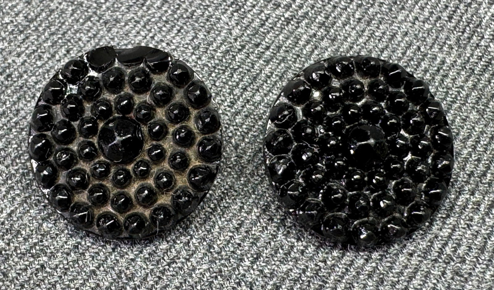 Antique Victorian mourning black glass dotted buttons. Lot of 2 (1 of 3)
