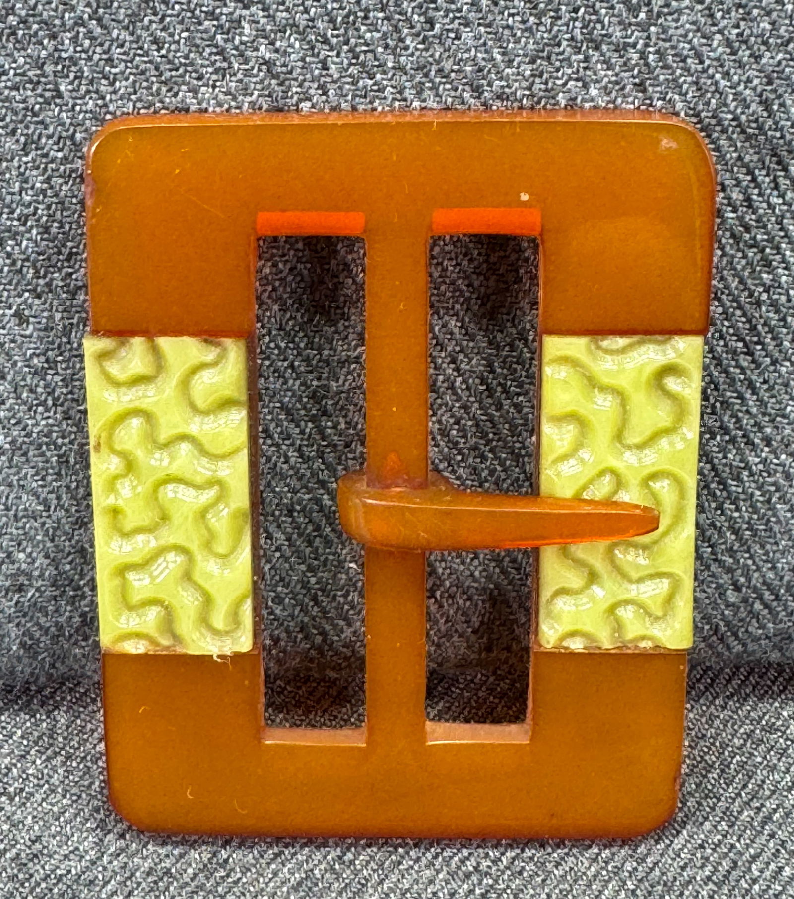 Vintage Czech art deco flapper inlaid green celluloid applejuice bakelite belt buckle.: IN HOUSE FLAT SHIPPING & HANDLING COST WITHIN ALL THE U.S. : $7 To bypass LiveShipping, and use our In-House shipping service for $7 or shipping combined for multiple lots, please select “Arrange Yo