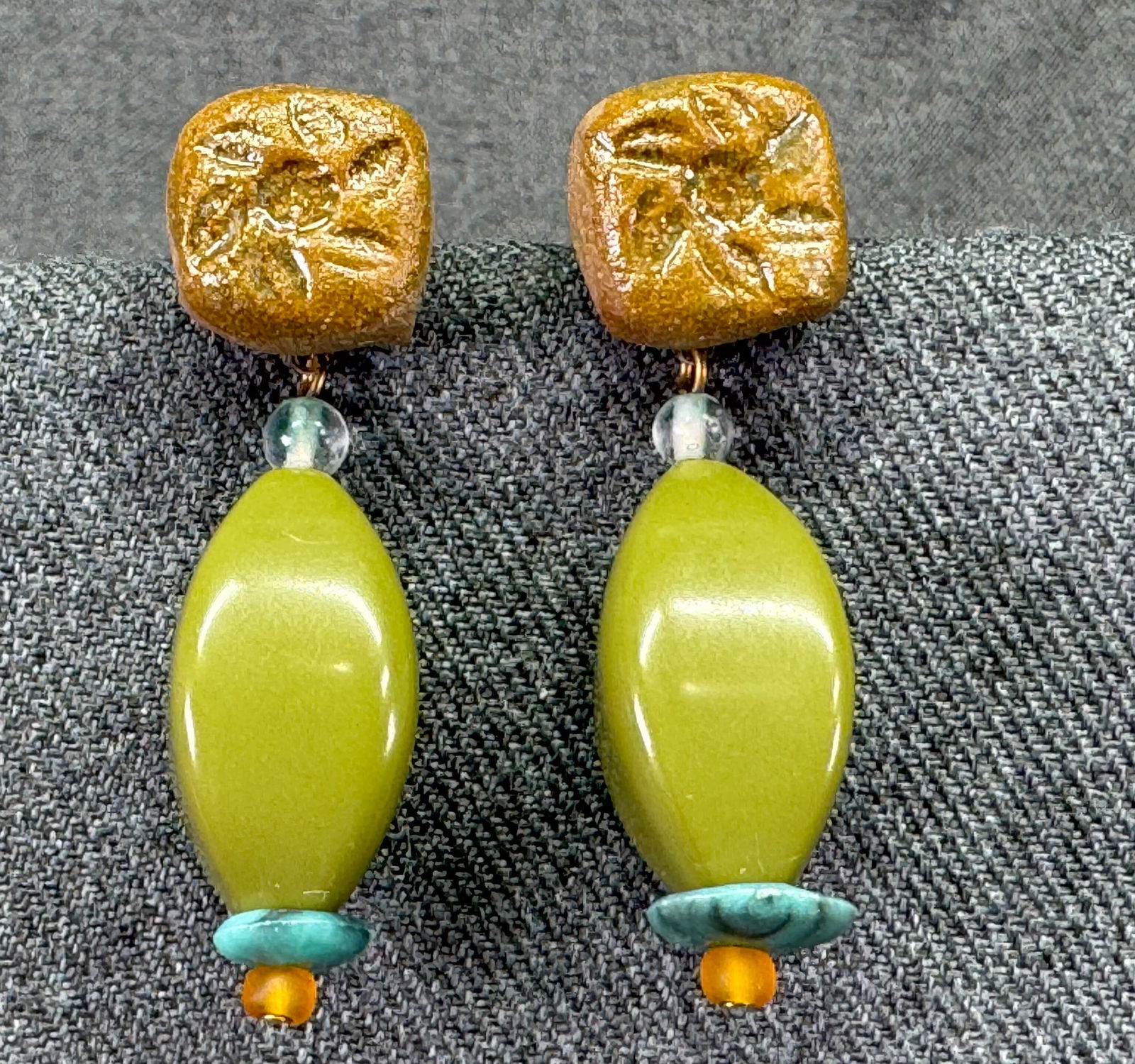 Vintage boho resin beads stud earrings (1 of 4)