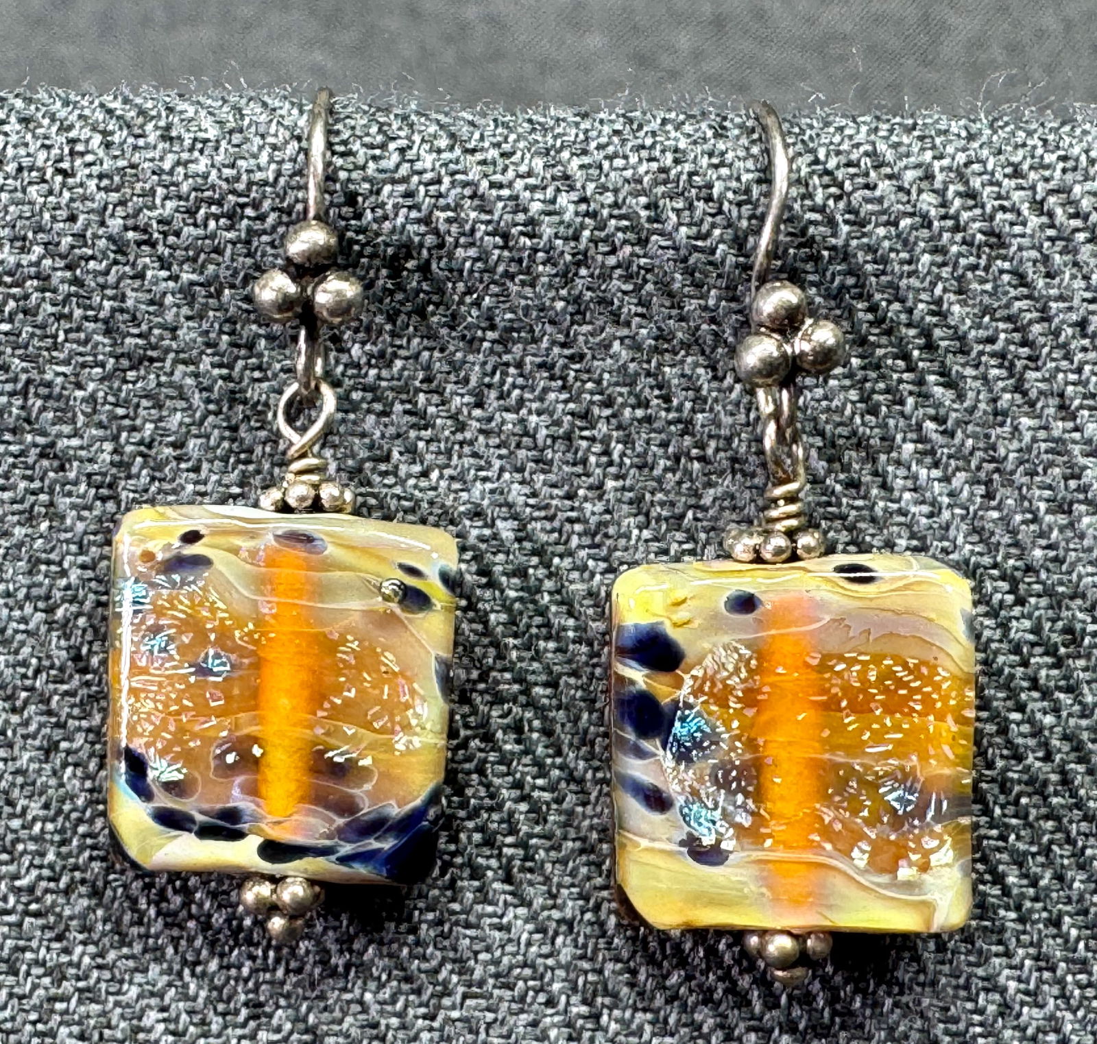 Vintage artsy art glass sterling silver hook earrings (1 of 5)