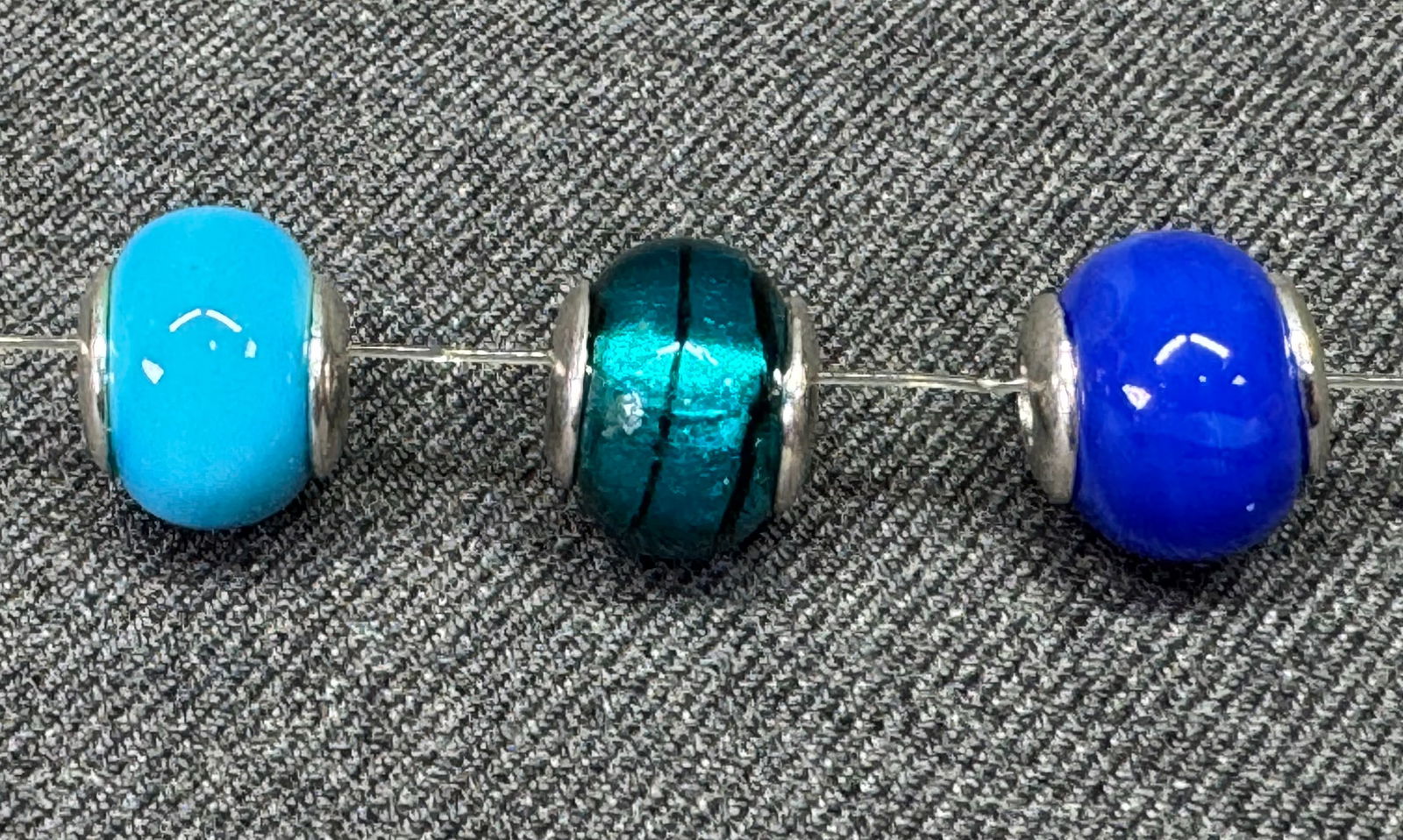 Vintage artisan assorted glass silver rim beads charms. Lot of 3 (1 of 3)