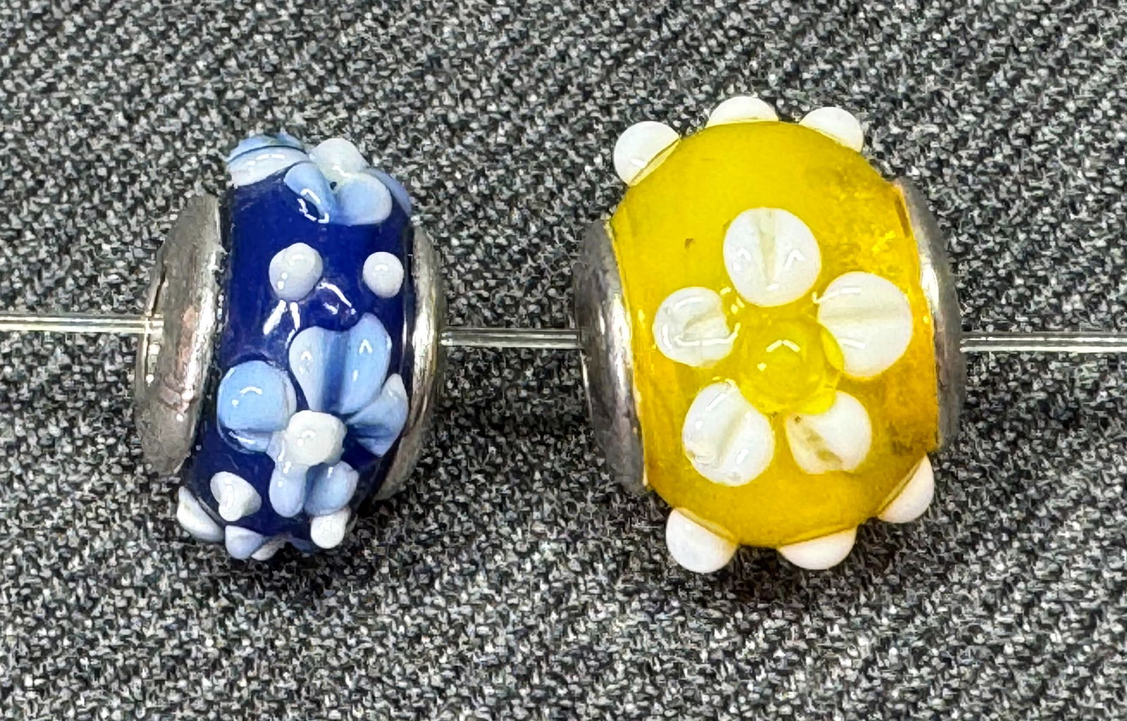 Vintage artisan assorted glass silver rim beads charms. Lot of 2 (1 of 6)