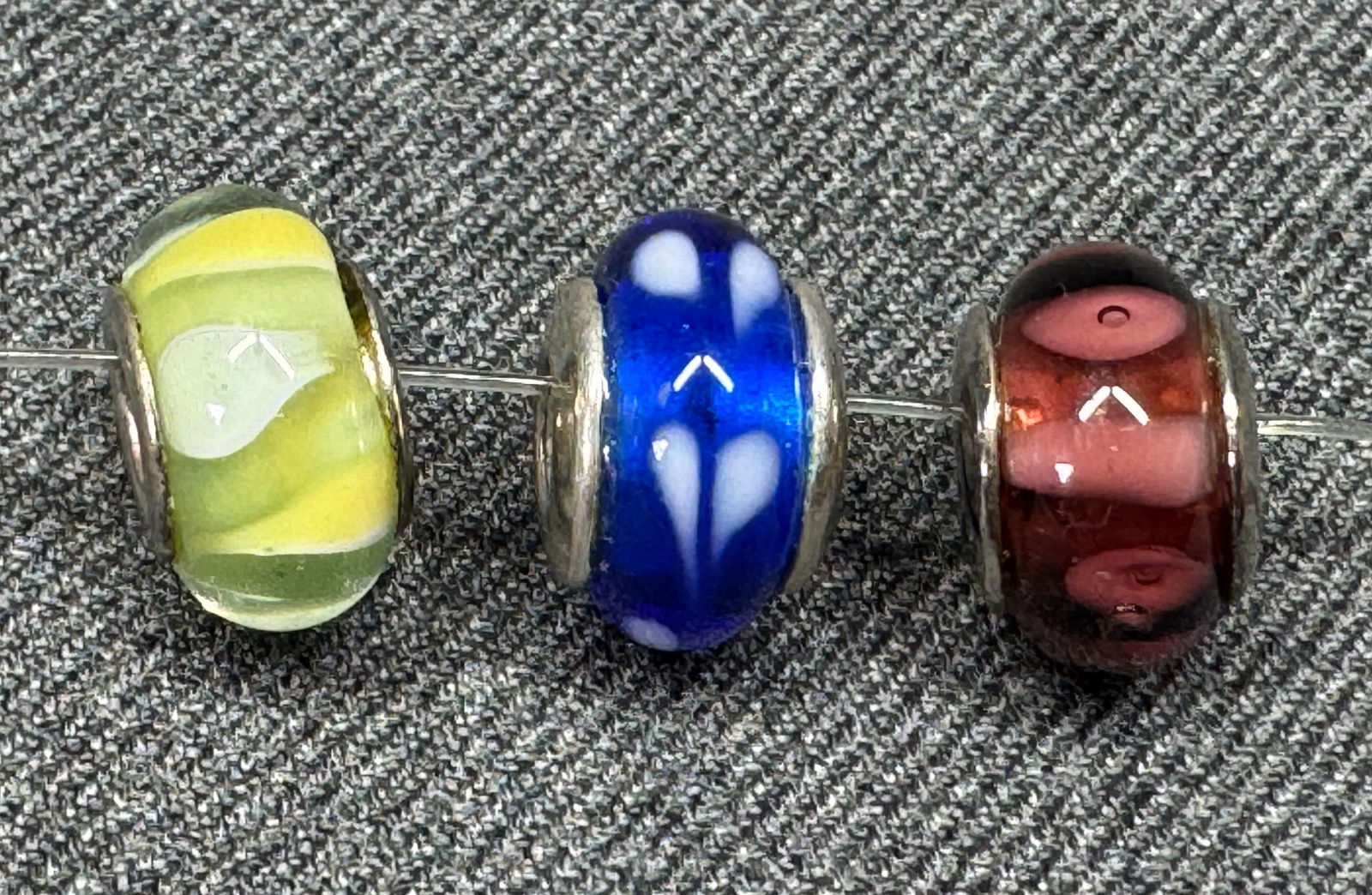 Vintage artisan assorted glass silver rim beads charms. Lot of 2 (1 of 6)