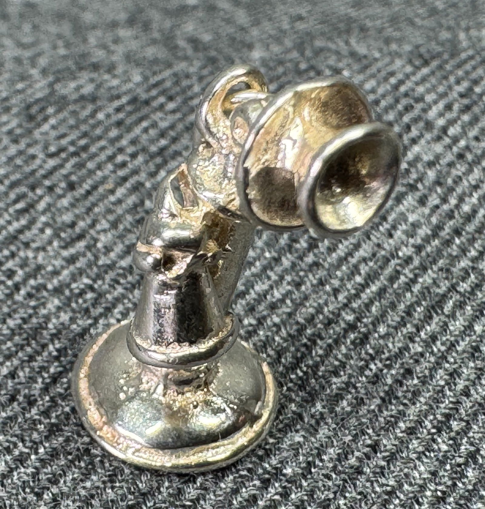 Vintage silver-toned antique telephone bracelet charm pendant (1 of 5)