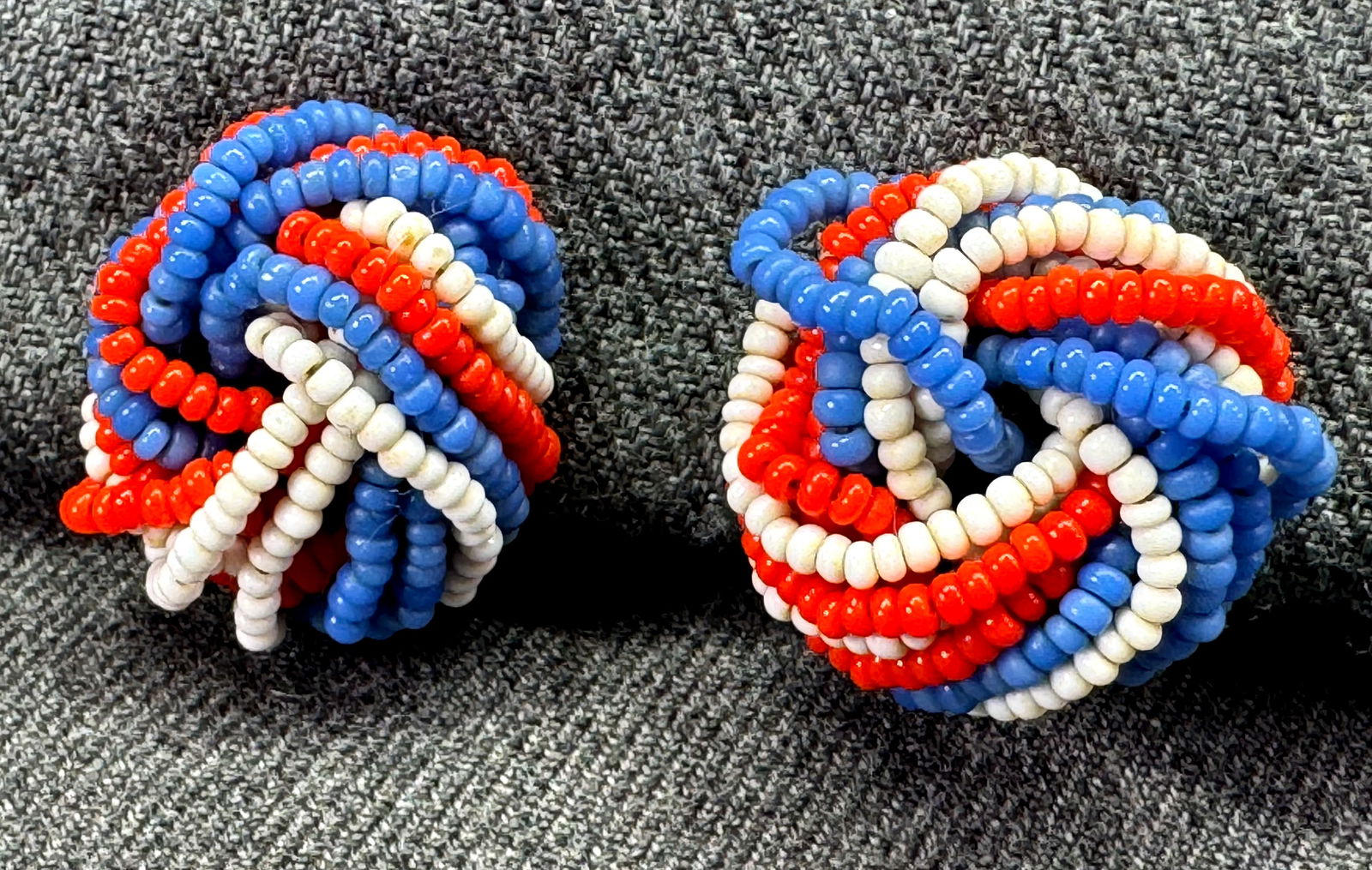 Vintage seed glass beaded patriotic clip on earrings (1 of 5)