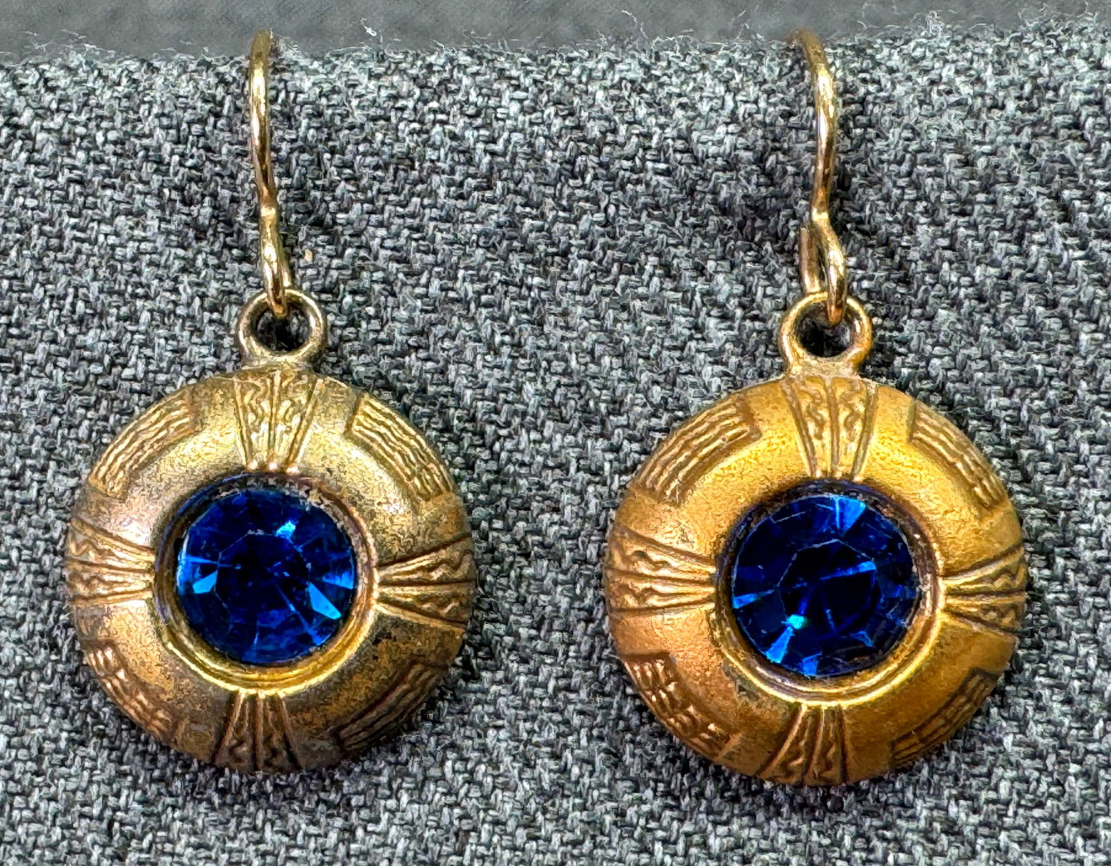 Vintage blue crystal gold-toned dangle hook earrings (1 of 4)