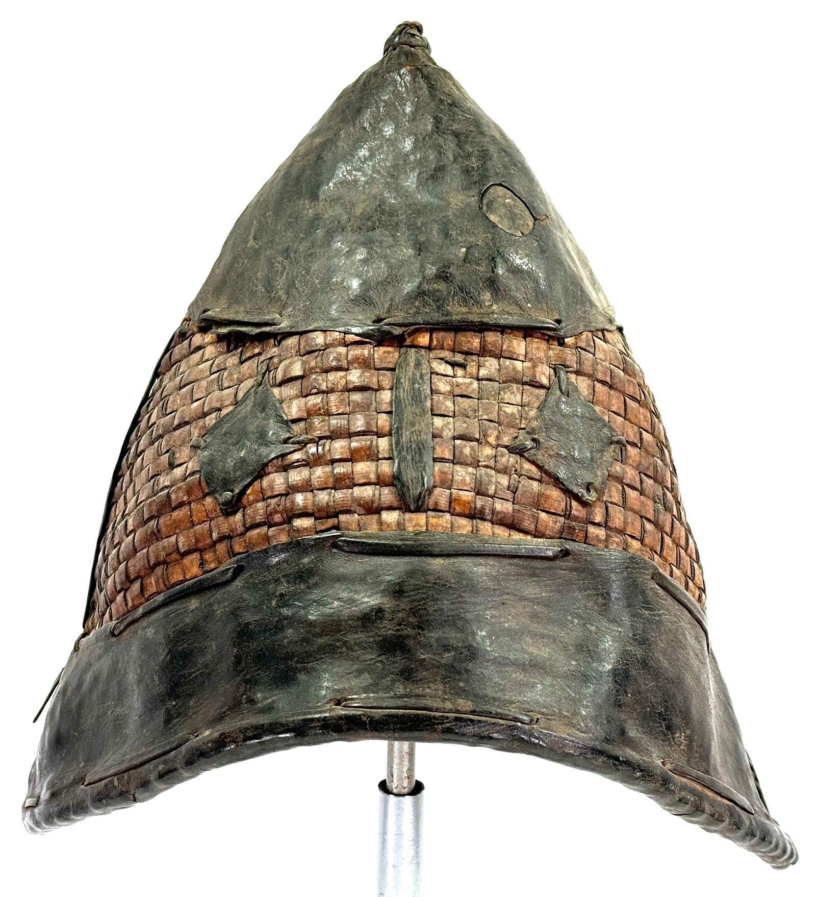 Antique African Mossi Burkina Faso Hunter Hat. Leather.: IN HOUSE FLAT SHIPPING & HANDLING COST WITHIN ALL THE U.S. : $20 To bypass LiveShipping, and use our In-House shipping service for $20 or shipping combined for multiple lots, please select “Arrange