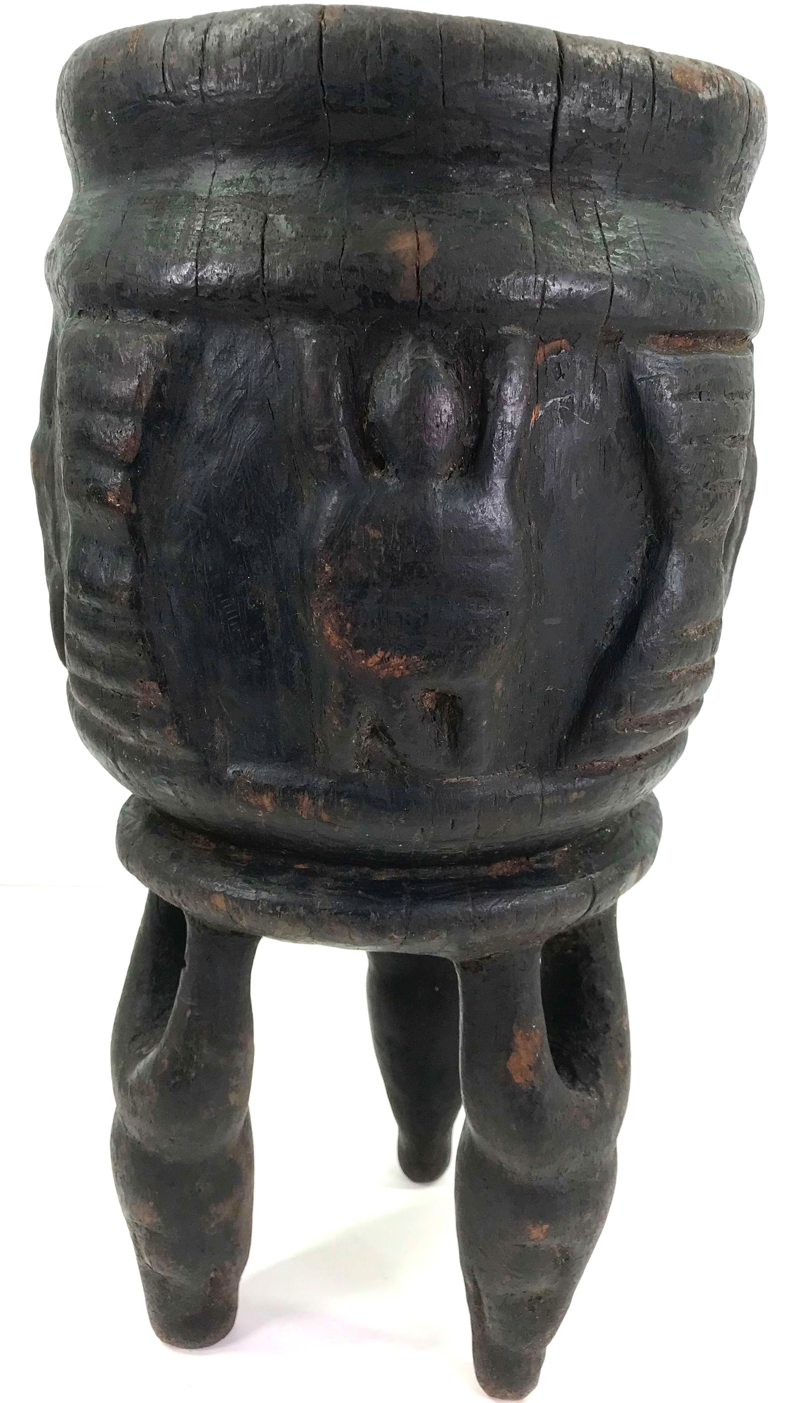 African Senufo, Ivory Coast, Decorated Mortar.: IN HOUSE FLAT SHIPPING & HANDLING COST WITHIN ALL THE U.S. : $26 To bypass LiveShipping, and use our In-House shipping service for $26 or shipping combined for multiple lots, please select “Arrange