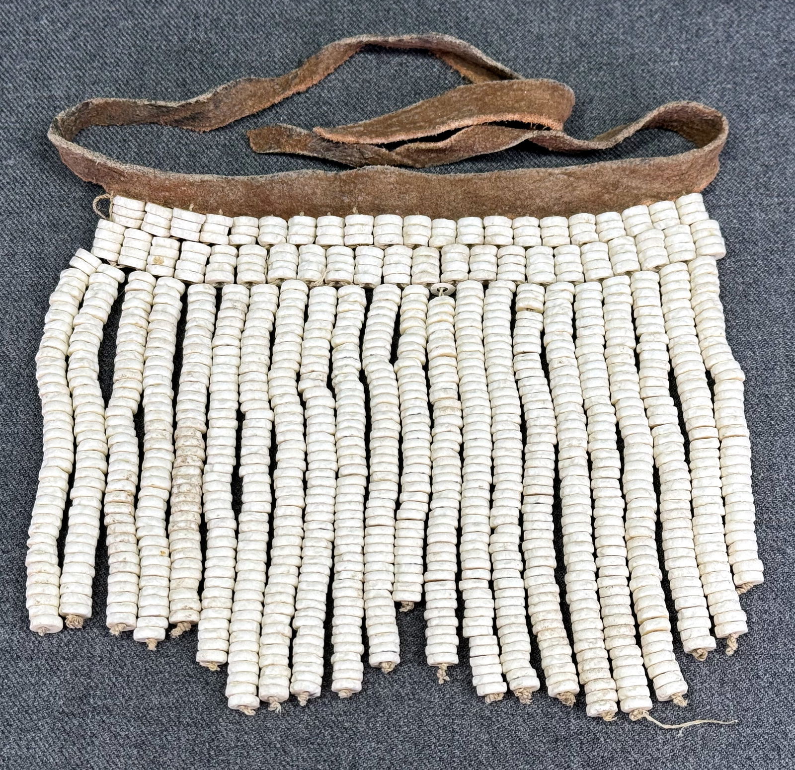 Vintage African San Bushmen Botswana Body Adornment. Ostrich eggshell beads, leather: IN HOUSE FLAT SHIPPING & HANDLING COST WITHIN ALL THE U.S. : $14 To bypass LiveShipping, and use our In-House shipping service for $14 or shipping combined for multiple lots, please select