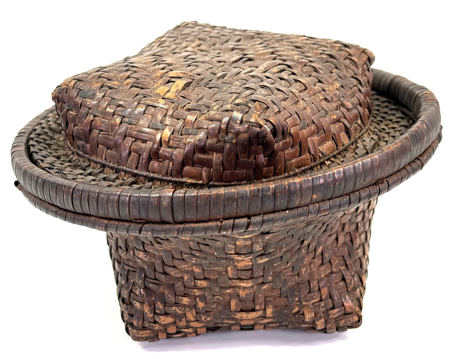 African Kuba DRC Lidded Basket. Woven vegetal fibers.: IN HOUSE FLAT SHIPPING & HANDLING COST WITHIN ALL THE U.S. : $14 To bypass LiveShipping, and use our In-House shipping service for $14 or shipping combined for multiple lots, please select “Arrange