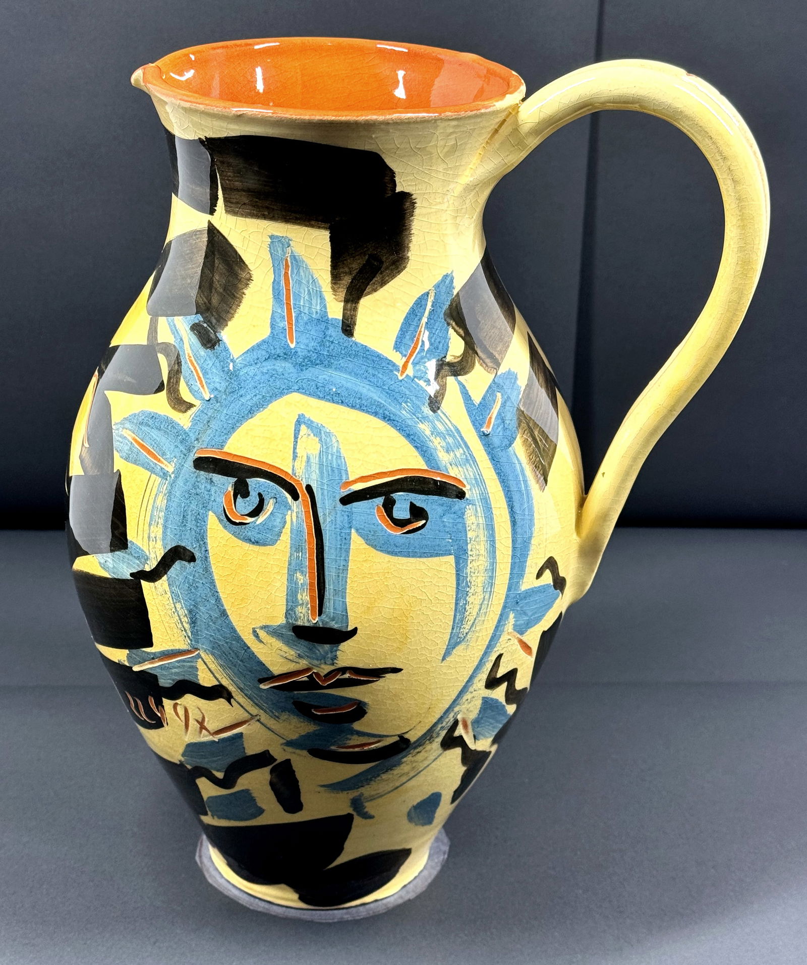 French ''Tribute to Picasso'' hand painted Patrick Bocca Rossa Vallauris Pottery Pitcher. (1 of 16)