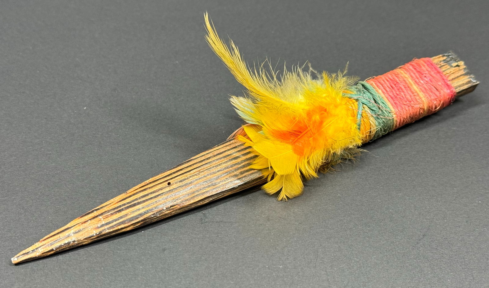 Amazonian Shuar Dagger. Chonta wood, fibers, feathers. (1 of 7)