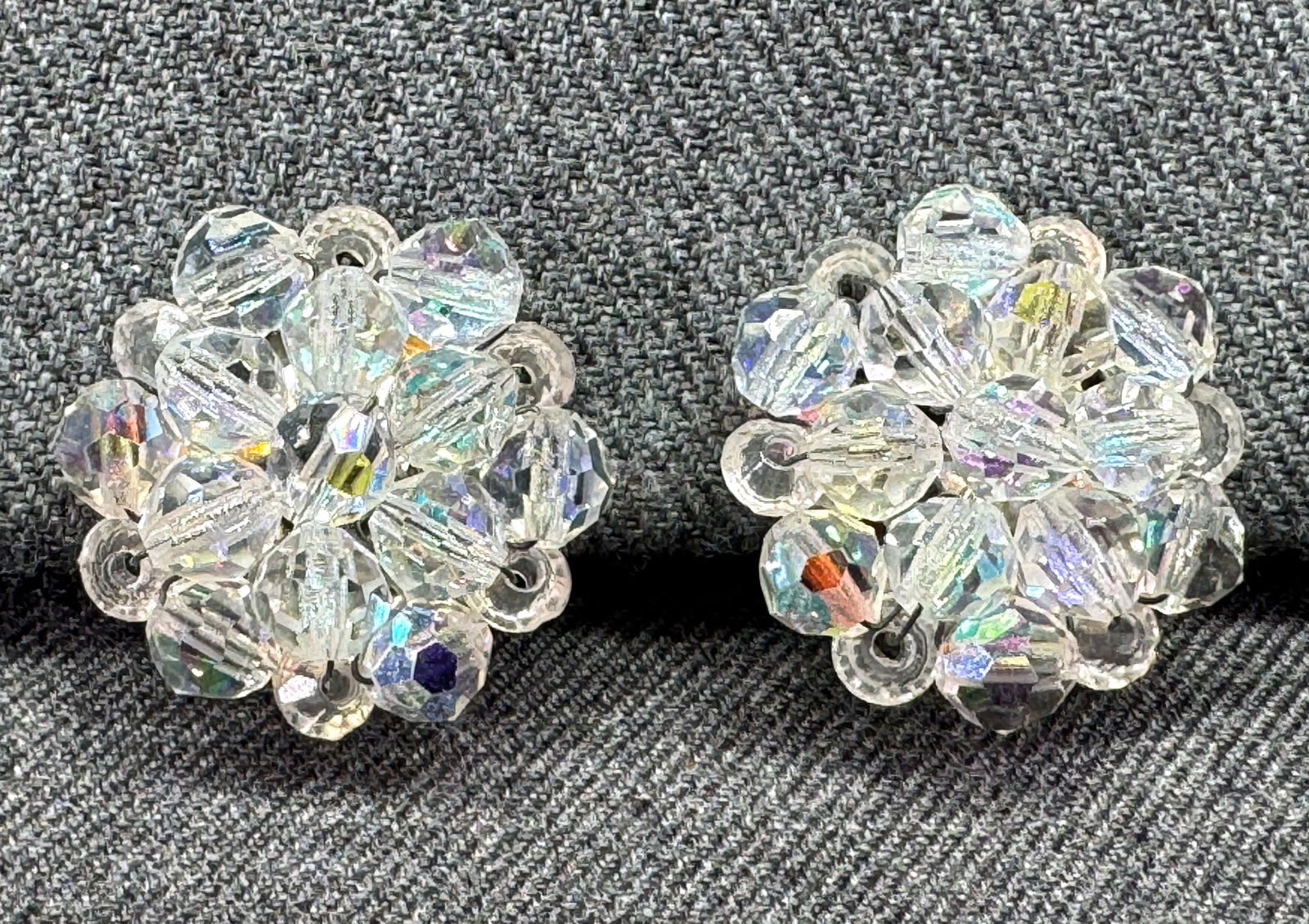 Vintage AB crystals cluster flower clip on earrings (1 of 5)