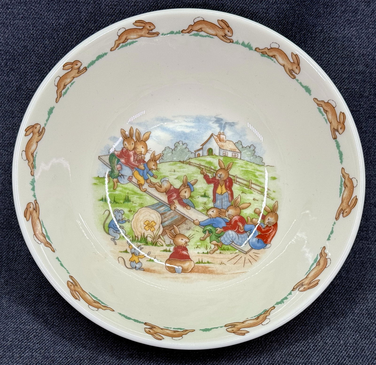 Vintage Royal Doulton Bunnykins Seesaw Cereal Bowl (1 of 5)