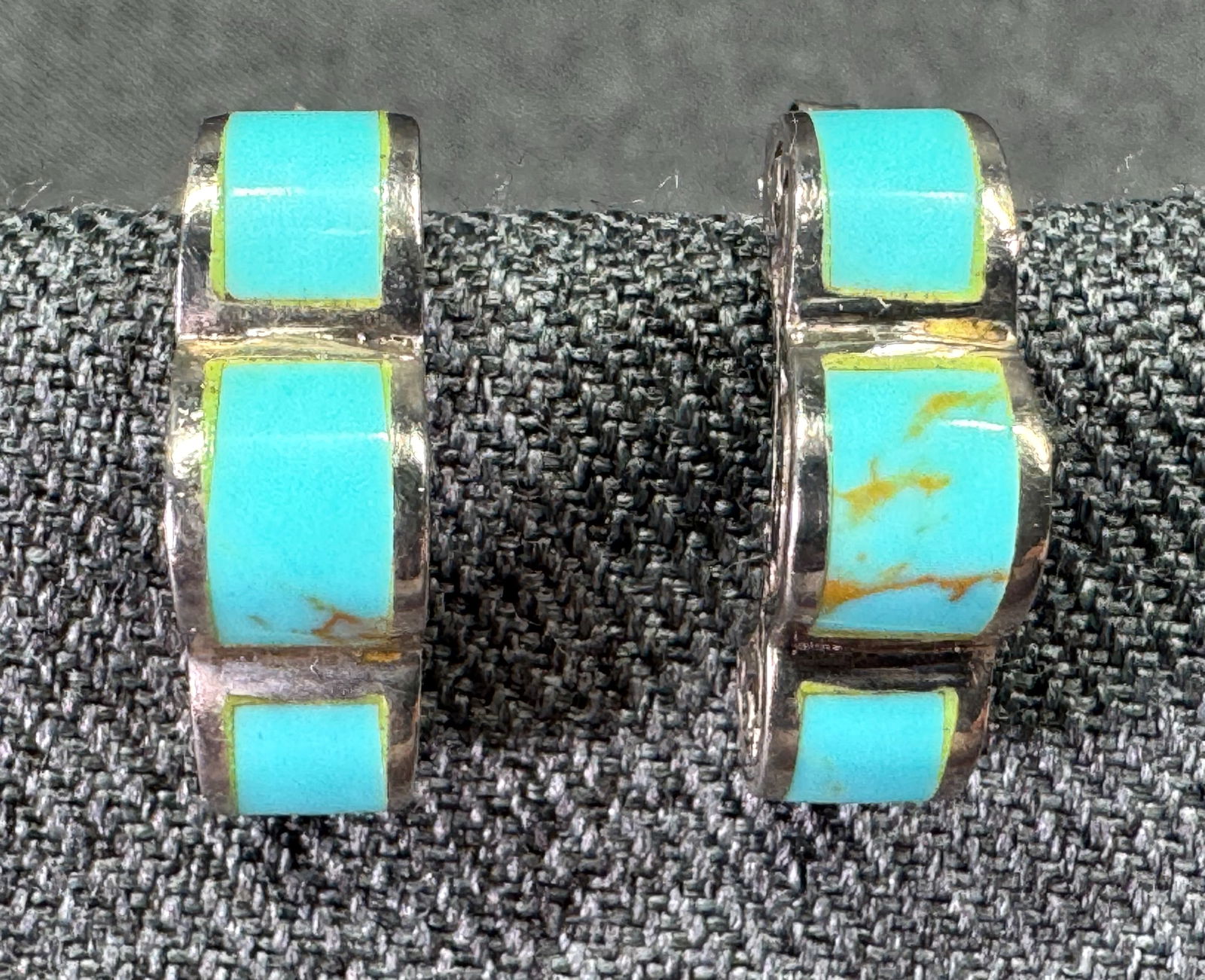 Vintage BI inlaid turquoise resin? sterling silver stud earrings (1 of 10)