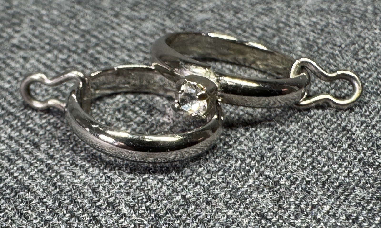 Vintage Silver-toned Crystal Wedding Rings Pendant Bracelet Charm (1 of 3)