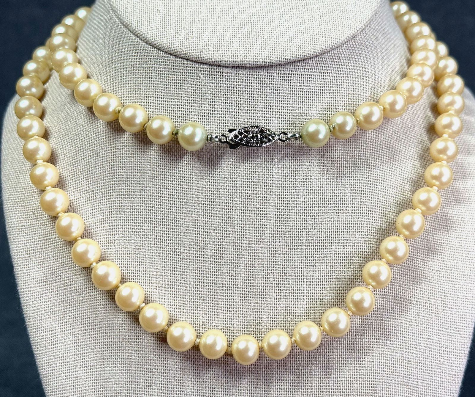 Vintage filigree G Silver clasp pearly beads necklace (1 of 6)