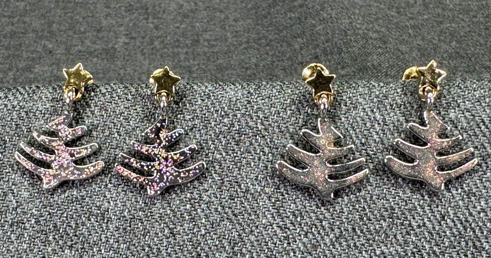 Vintage glitter enamel silver-toned Christmas tree, gold-toned star stud earrings: IN HOUSE FLAT SHIPPING & HANDLING COST WITHIN ALL THE U.S. : $7 To bypass LiveShipping, and use our In-House shipping service for $7 or shipping combined for multiple lots, please select “Arrange Yo
