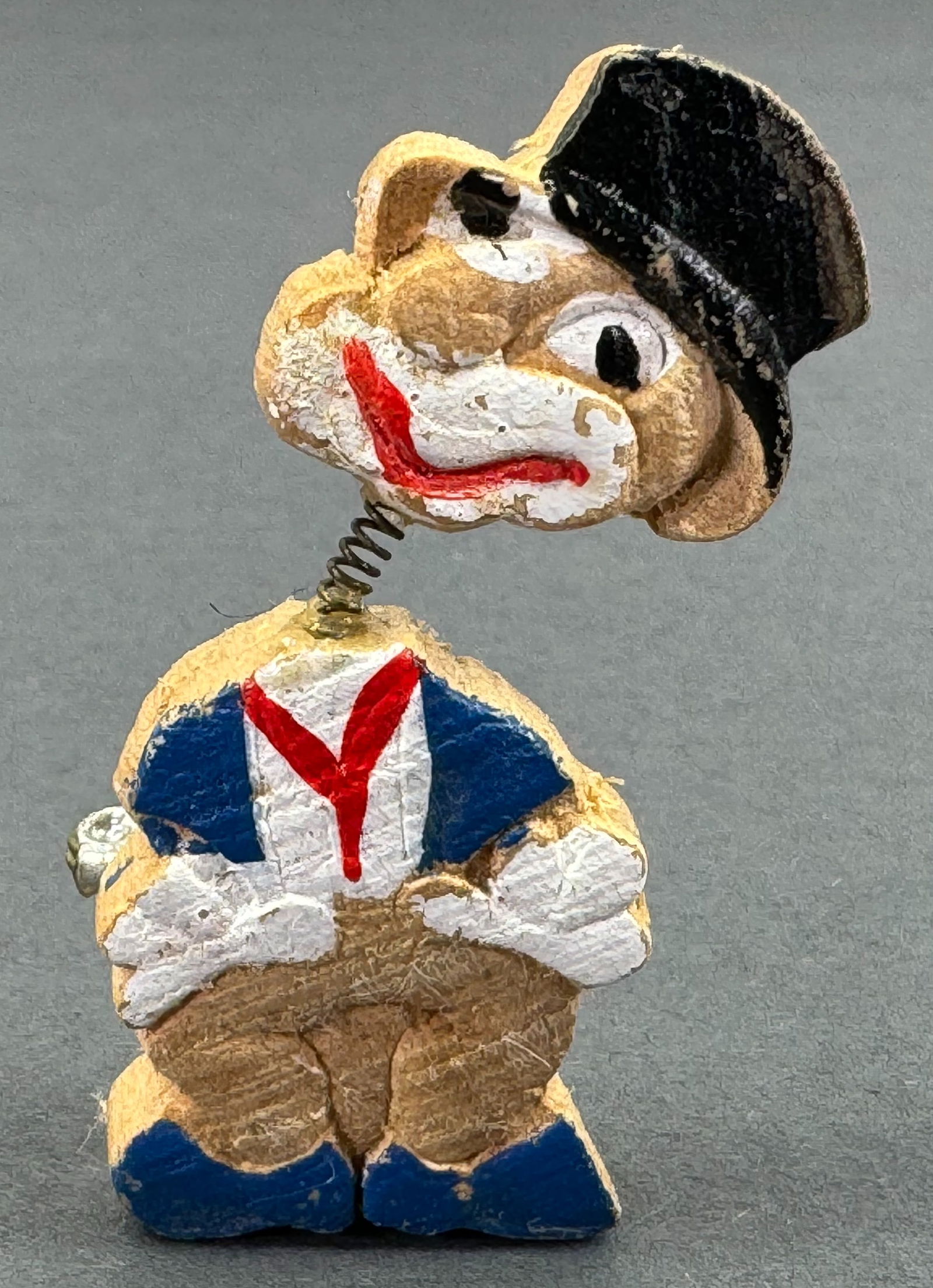 Vintage Japanese hand painted wood spring bobblehead Popeye ? pin brooch. (1 of 9)