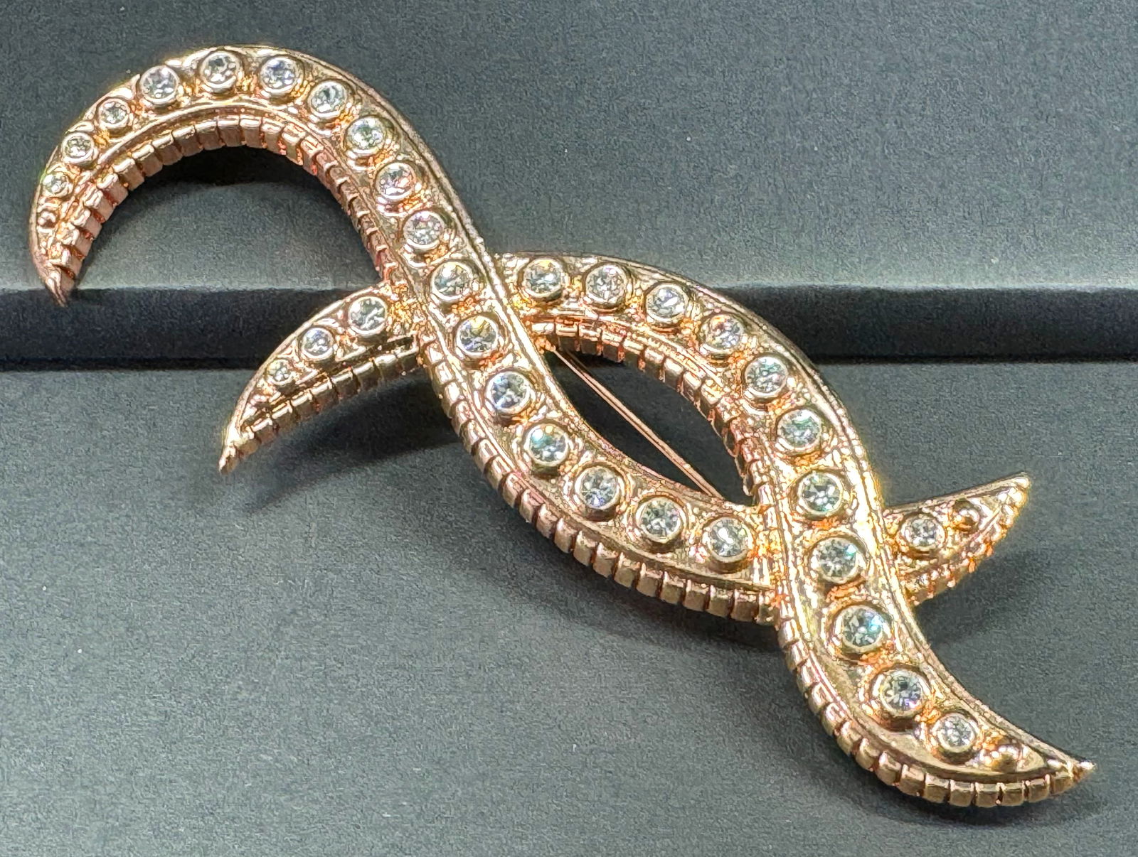 Premier Designs encrusted clear rhinestones reddish goldtone metal large pin brooch. (1 of 6)