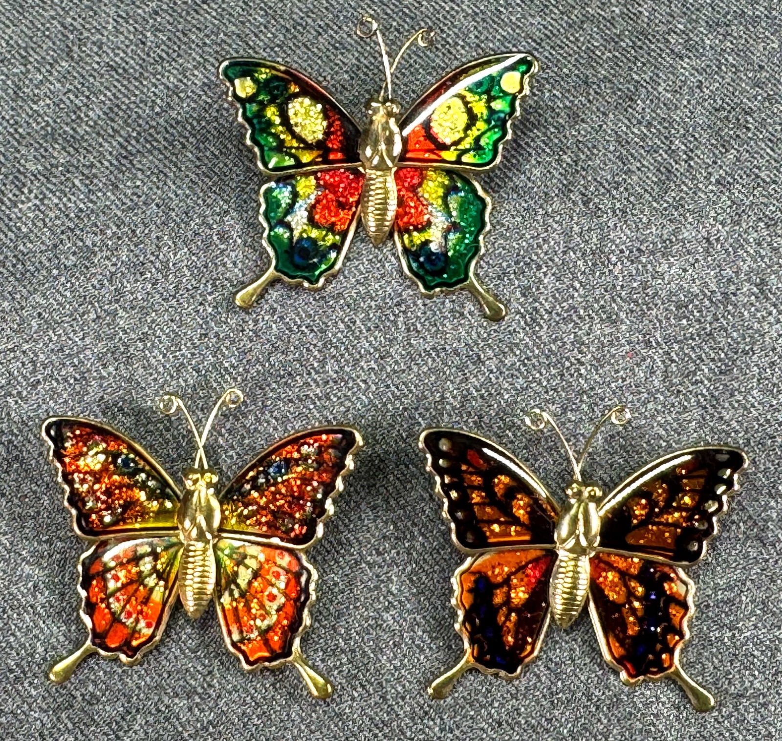 Vintage glitter enamel goldtoned metal butterfly brooch pins. Lot of 3 (1 of 5)