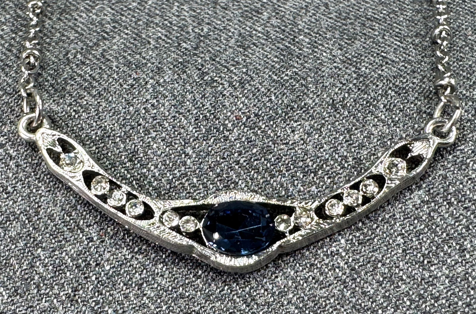 Downton Abbey blue & clear crystals silvertoned collar necklace (1 of 7)