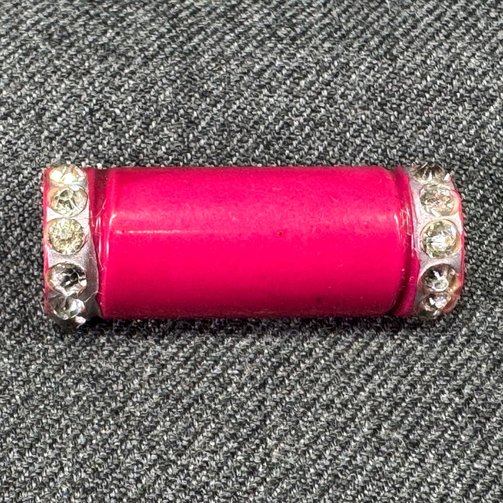 Vintage art deco encrusted clear rhinestones fuchsia celluloid button (1 of 4)