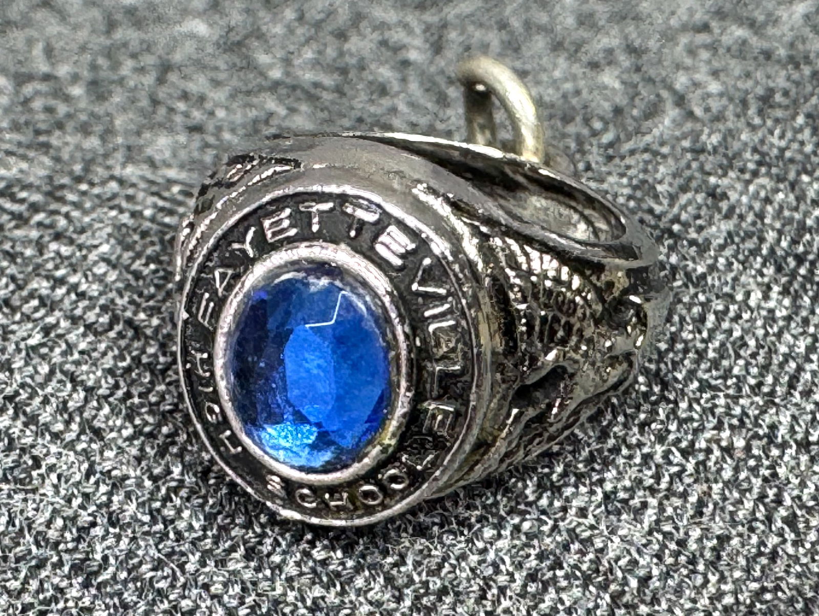 Vintage Crystal Silver-toned Fayetteville High School Ring Pendant Bracelet Charm (1 of 6)