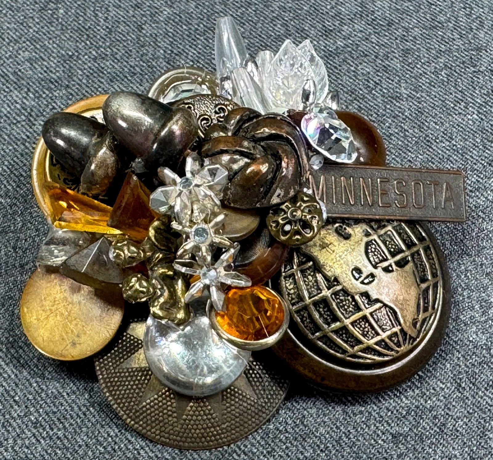 Vintage artisan crafted assemblage Minnesota large pin brooch (1 of 7)