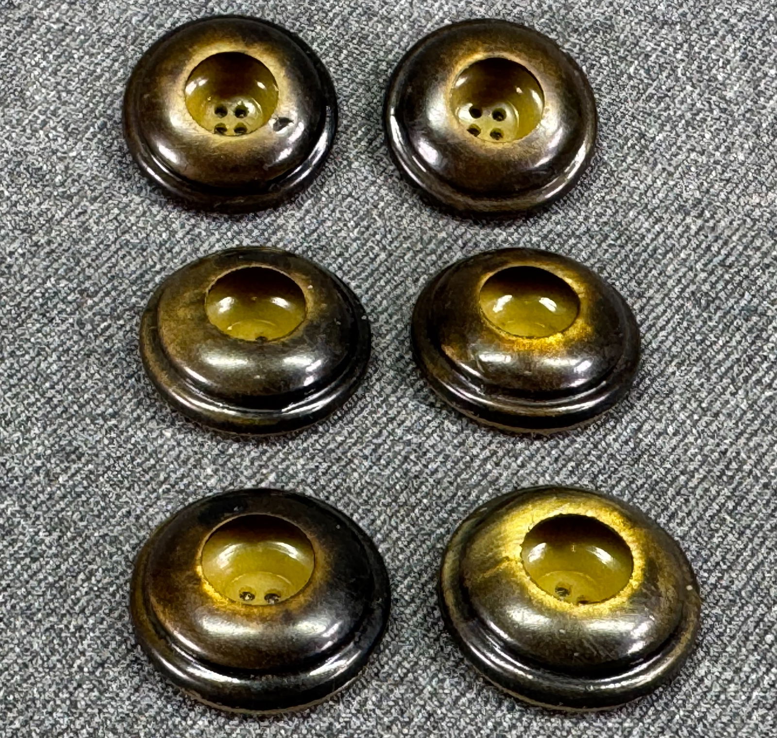 Antique art deco beige and brownish celluloid rounded buttons. Lot of 6 (1 of 5)