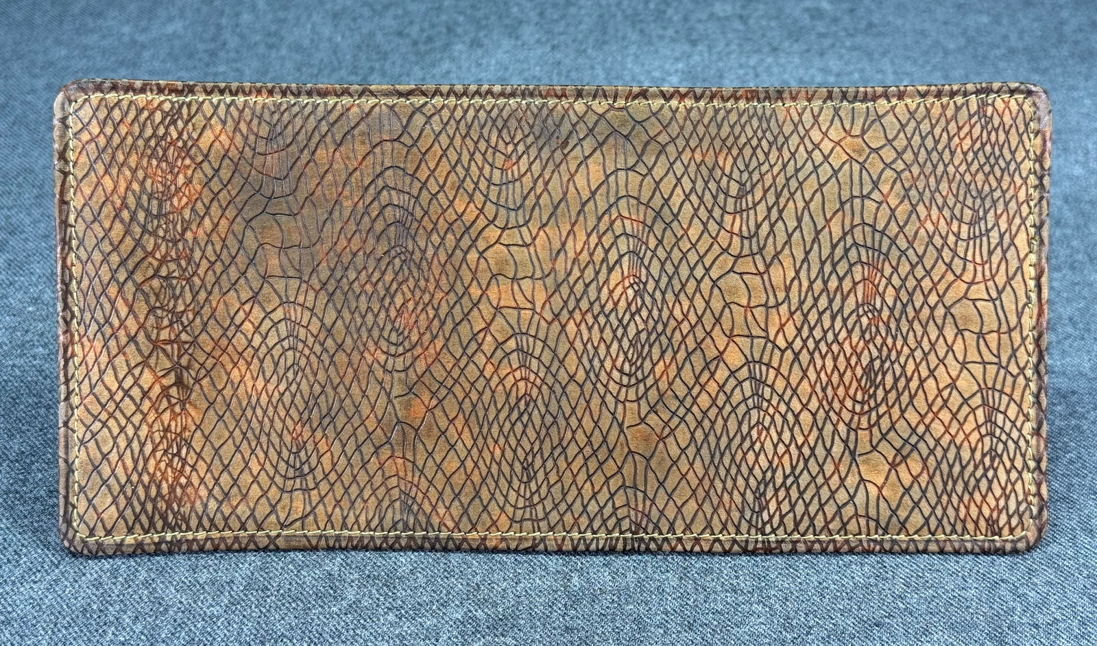 Antique embossed phyton pattern genuine marbled brown leather bifold wallet (1 of 6)