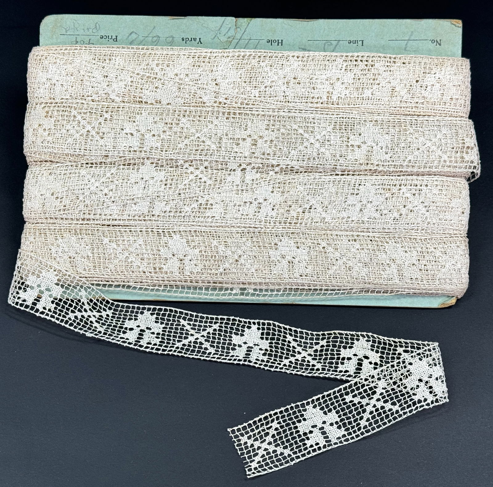 Antique lace trim edging unused in cardboard. Measures 36 Yards long 1 inch wide.: IN HOUSE FLAT SHIPPING & HANDLING COST WITHIN ALL THE U.S. : $10 To bypass LiveShipping, and use our In-House shipping service for $10 or shipping combined for multiple lots, please select “Arrange