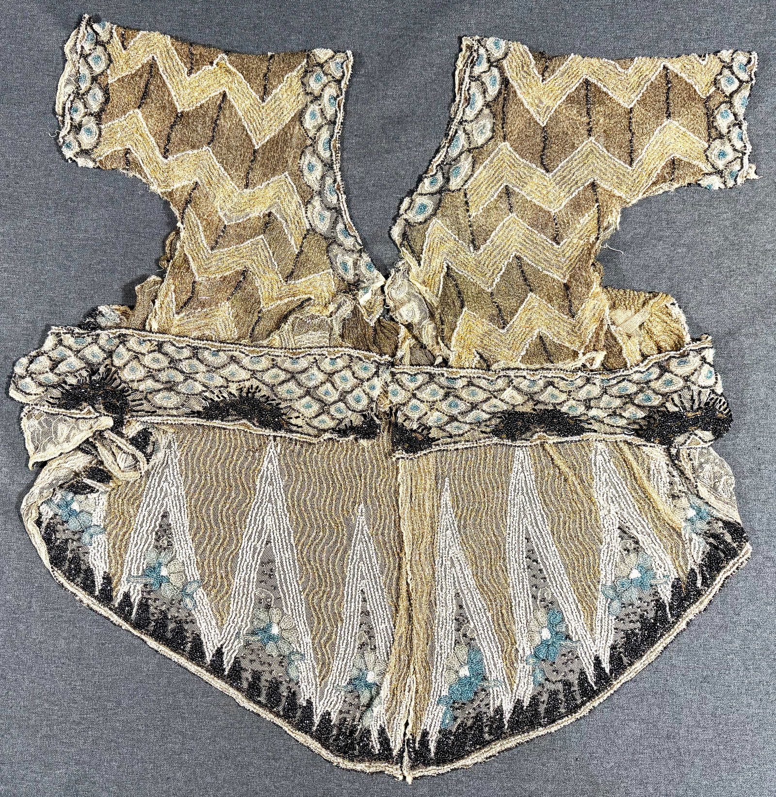 Antique art deco flapper Gatsby hand beaded tulle uncomplete gown pieces (1 of 20)