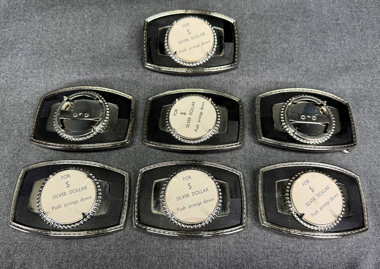 Vintage Western black paint silvertone metal insert a Silver Dollar heavy belt buckle. Lot of 7 (1 of 6)
