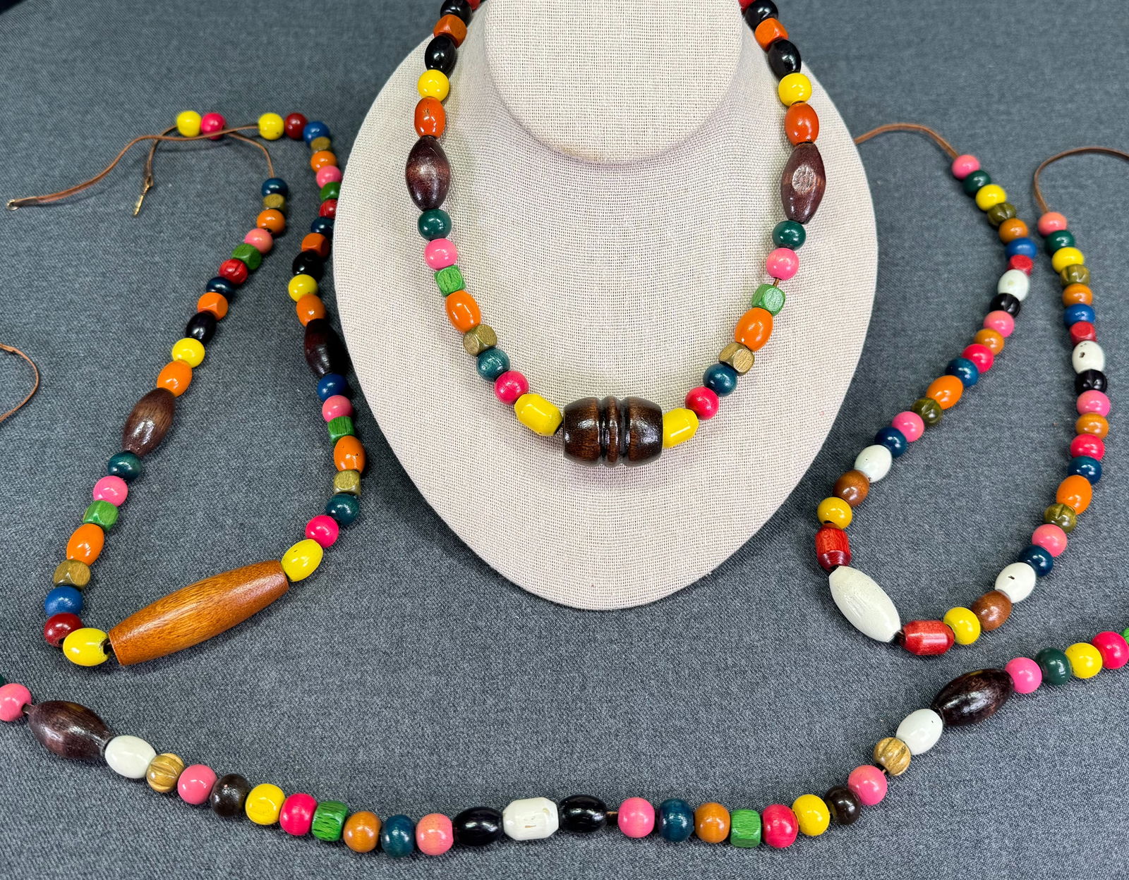 Cover-Up Creations Arizona color wooden beads leather strap necklace. Lot of 4 (1 of 5)