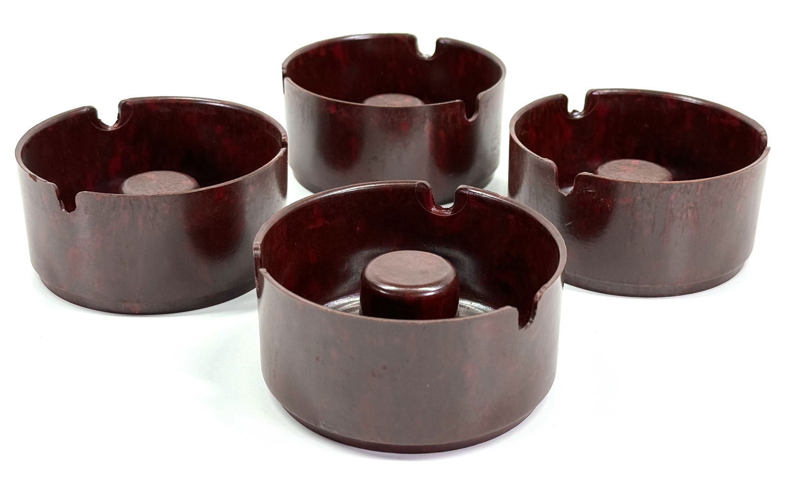 Vintage MCM brown bakelite like stacking ashtrays . Lot of 4. Unused. (1 of 7)