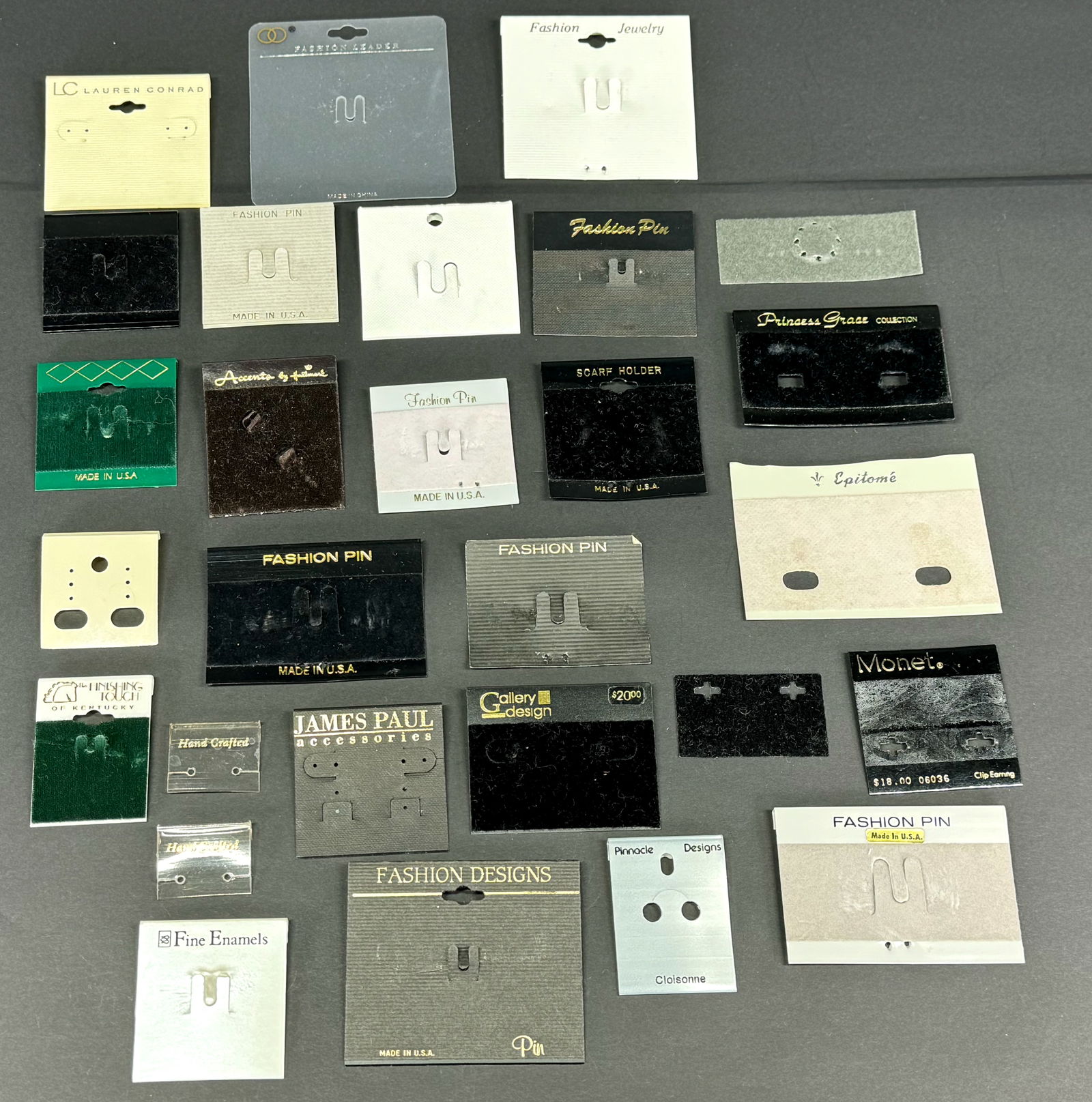 Vintage assorted brooches, earrings jewelry bags . Lot of 28. (1 of 9)