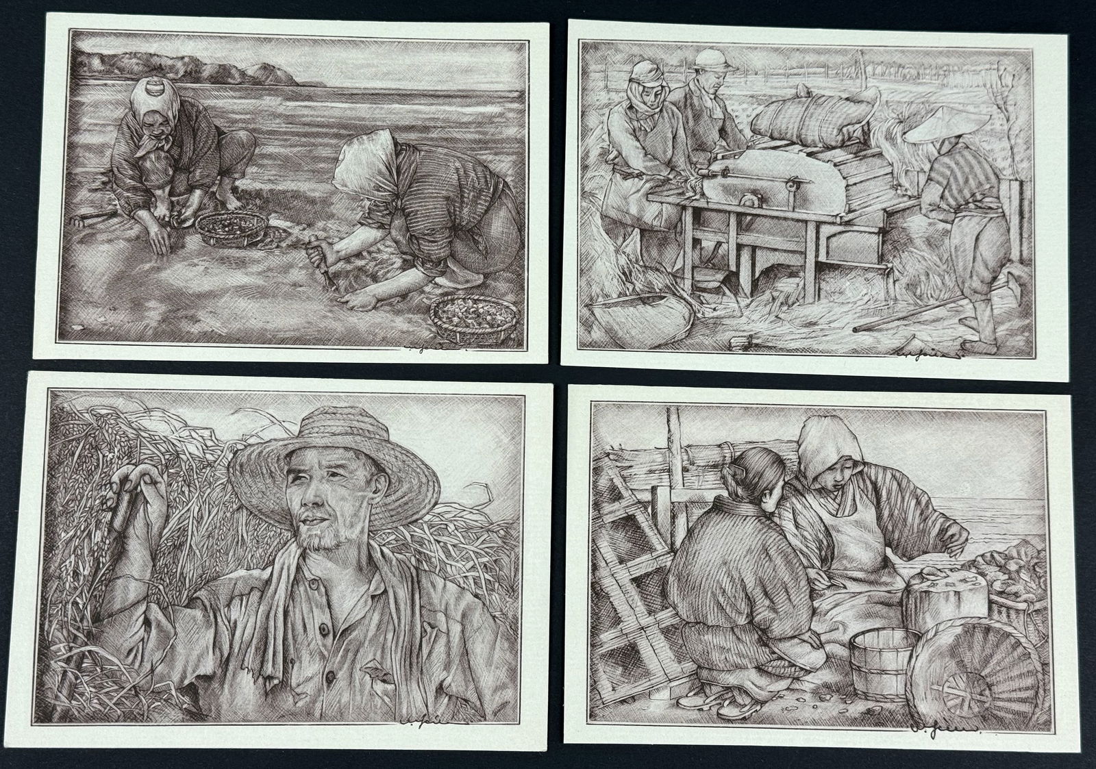 Vintage Japanese 50's Willy Seiler Art Postcards.Fisherwomen.Rice Threshing.Clam Digging,Rice Farmer (1 of 11)