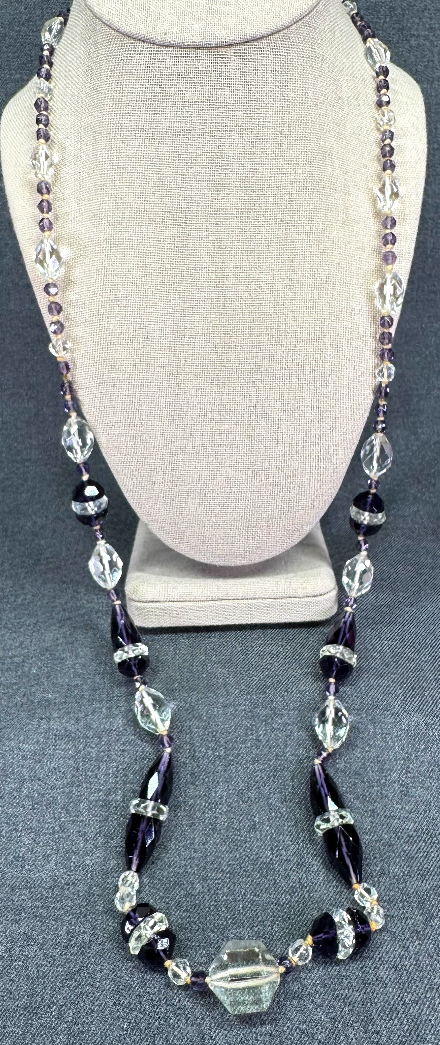 Antique art deco flapper faceted crystal purple & clear hand knotter beads necklace 1AUT (1 of 8)