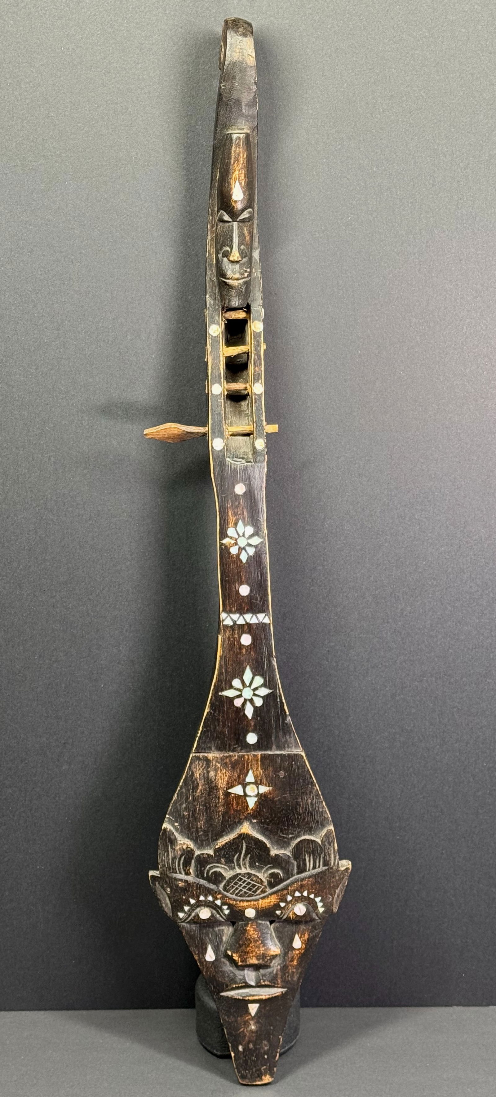 Lombok Island Indonesia Lute. Carved wood with mother of pearl inlaid (1 of 13)