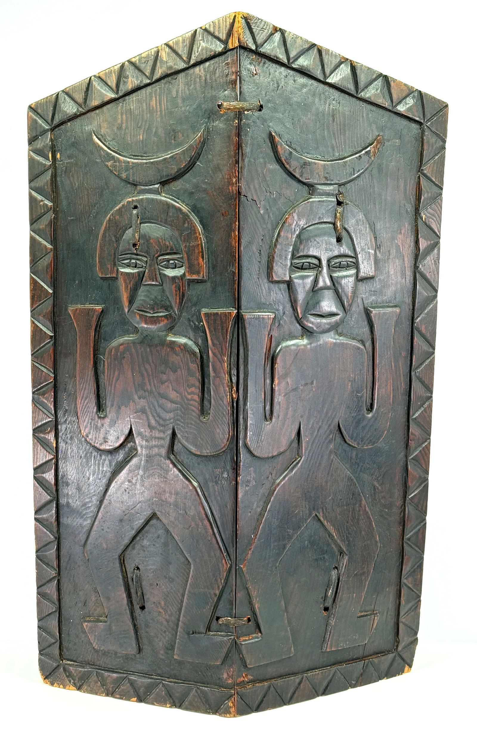 Taiwan Paiwan People Shield. Carved wood, fiber. (1 of 5)