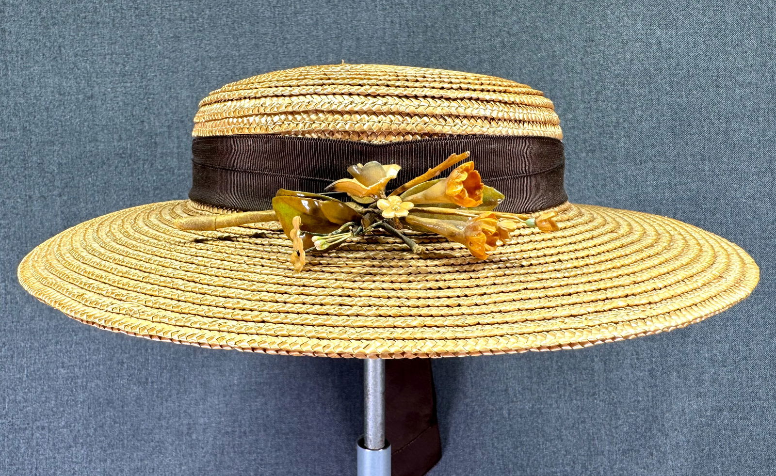 Vintage waxed flowers bouquet pin girl's straw hat (1 of 12)