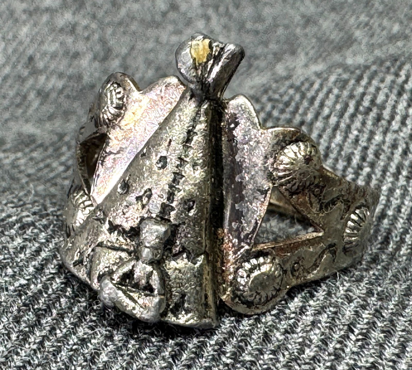 Vintage native american style tent, snakes silver-toned adjustable ring (1 of 7)